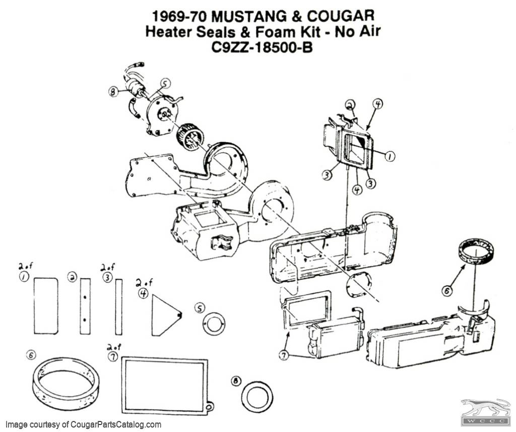 Seals and Foam Kit Heater without A/C Repro 1969 1970 Mercury