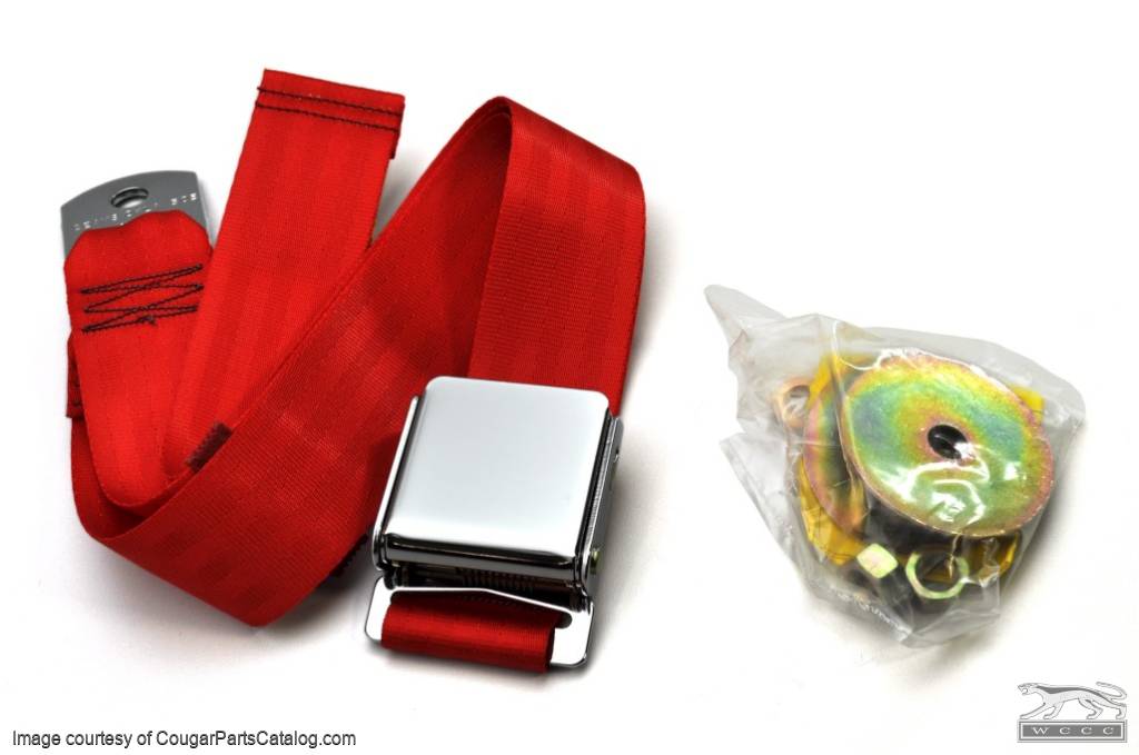 Seat Belt - BRIGHT RED - Repro ~ 1967 Mercury Cougar - 1967 Ford Mustang - 41827