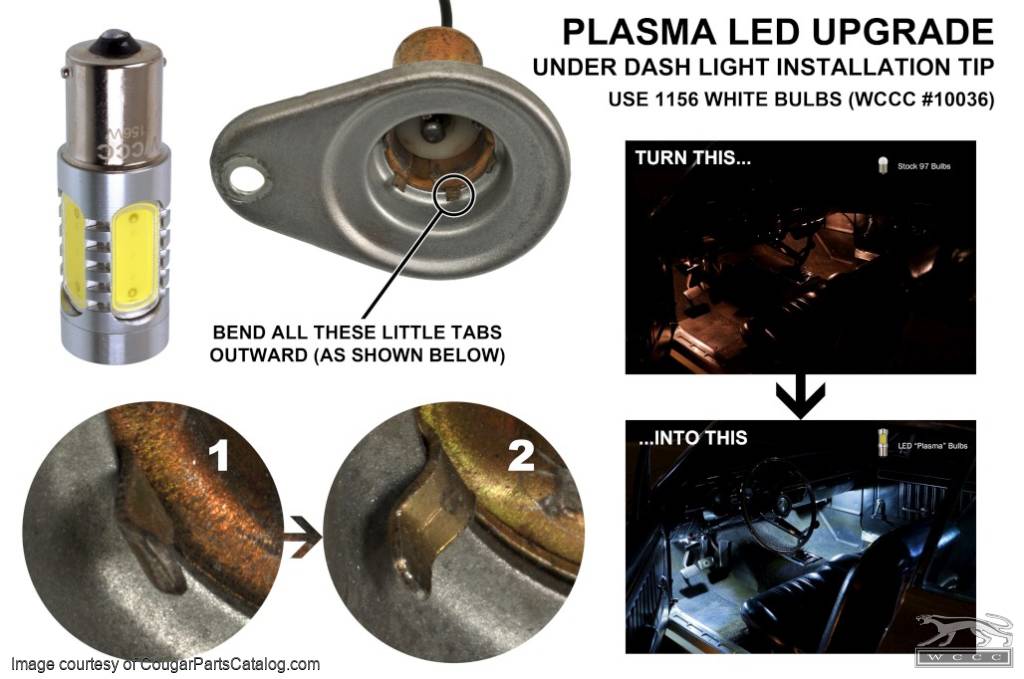 Plasma LED - 1156 Bulb - WHITE - 2 Pack - Back Up Light - Hood / Trunk Lights - New ~ 1967 -1973  Mercury Cougar / 1967 - 1973 Ford Mustang - 10036