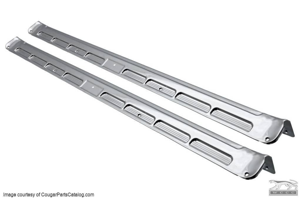 Door Sill Scuff Plates - STAINLESS STEEL - PAIR - Repro ~ 1967 - 1968 Mercury Cougar / 1967 - 1968 Ford Mustang - 11379