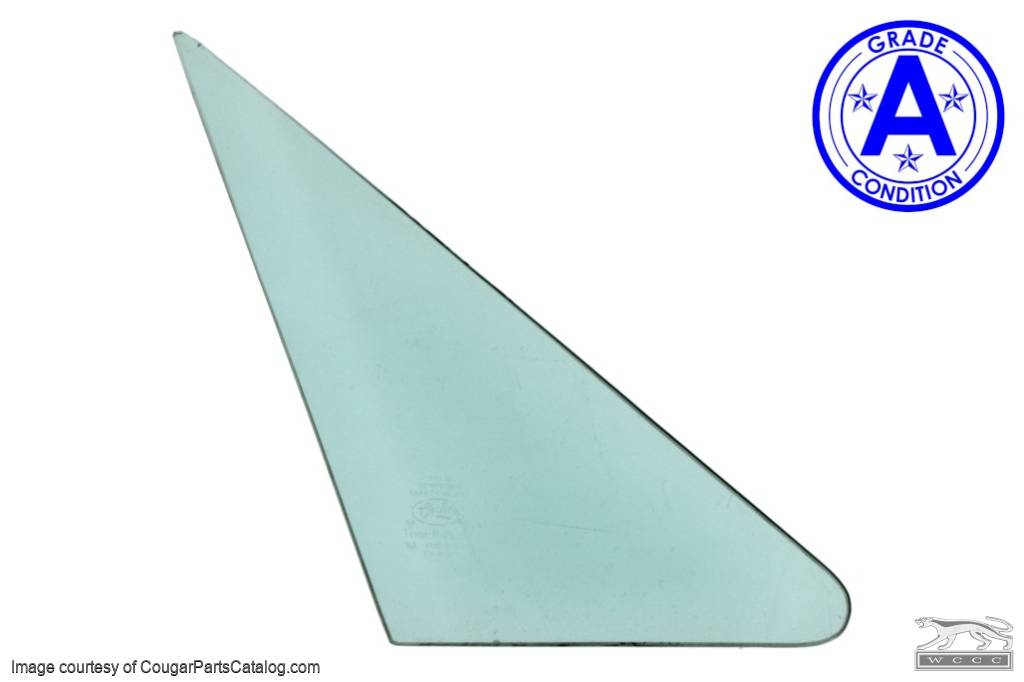 Door Vent Glass - TINT - Passenger Side - Grade A - Used ~ 1967 - 1968 Mercury Cougar / 1965 - 1968 Ford Mustang - 12044