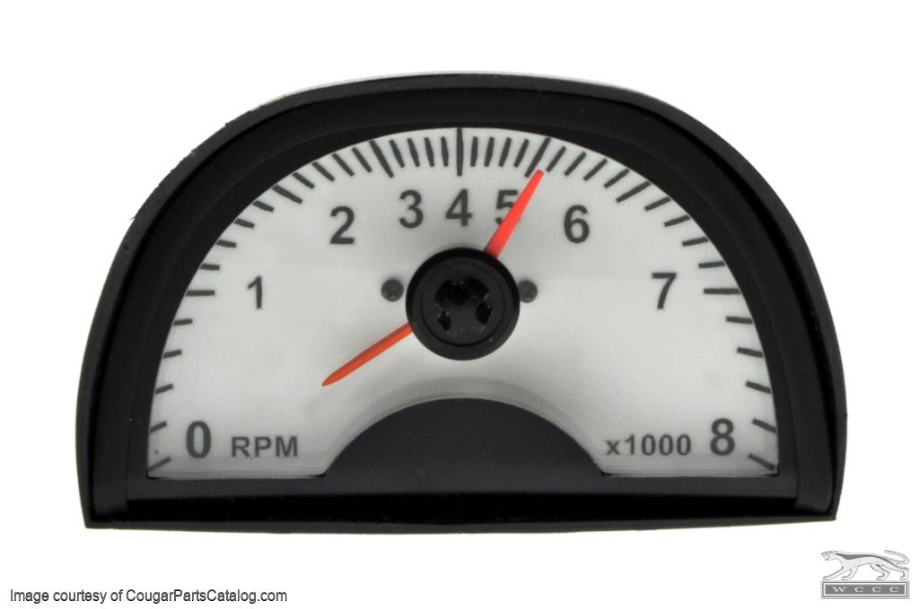 Tachometer - Hood Mounted - 8000 RPM - White Face - New ~ 1967 - 1973 Mercury Cougar / 1967 - 1973 Ford Mustang - 13792