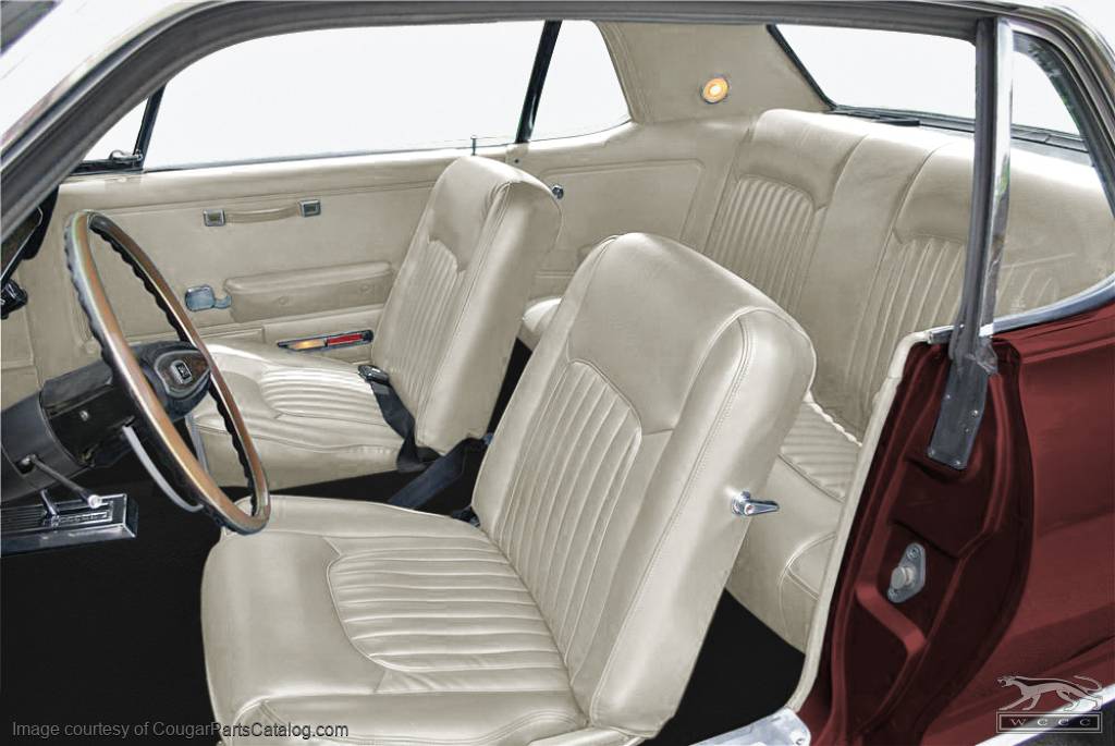 Interior Upholstery - Leather - XR7 - PARCHMENT / OFF-WHITE - Complete Kit - Repro ~ 1968 Mercury Cougar - 10763