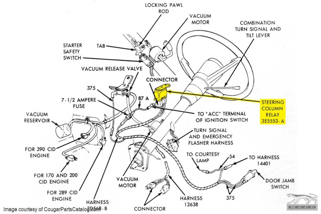 Relay - Steering Column - Tilt / Tilt Away Lock - Used ~ 1967 Mercury Cougar / 1967 Ford Mustang - 15-0087
