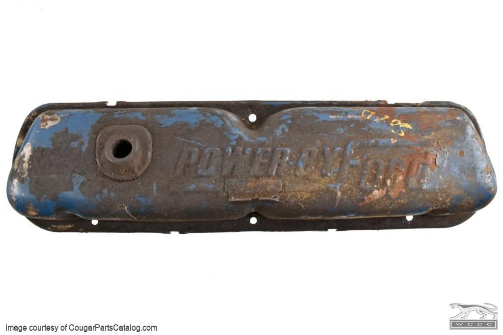 Valve Covers - 289 / 302 / 351W - Powered by Ford - Ford Engine BLUE - PAIR - Used ~ 1968 - 1973 Mercury Cougar / 1968 - 1973 Ford Mustang - 20116
