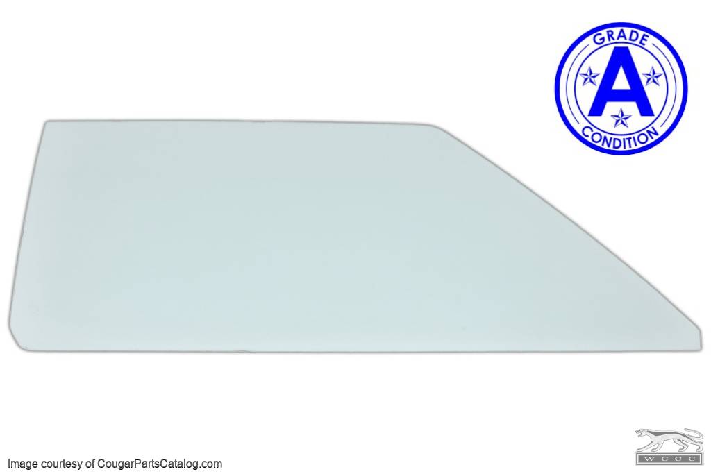 Door Glass - Glue In - CLEAR - Passenger Side - Grade A - Used ~ 1970 Mercury Cougar / 1970 Ford Mustang - 20621