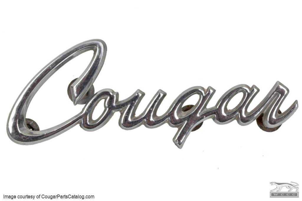 Emblem - Fender Extension - COUGAR Script - Used ~ 1969 - 1970 Mercury Cougar - 24662