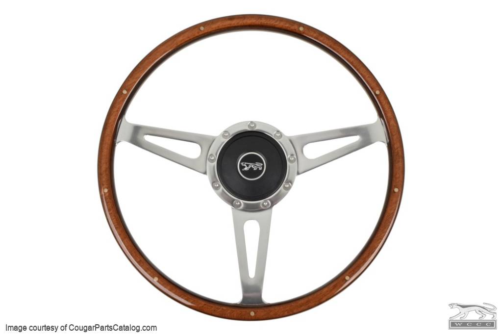 Steering Wheel - 15" Woodgrain - Repro ~ 1967 Mercury Cougar - 30364