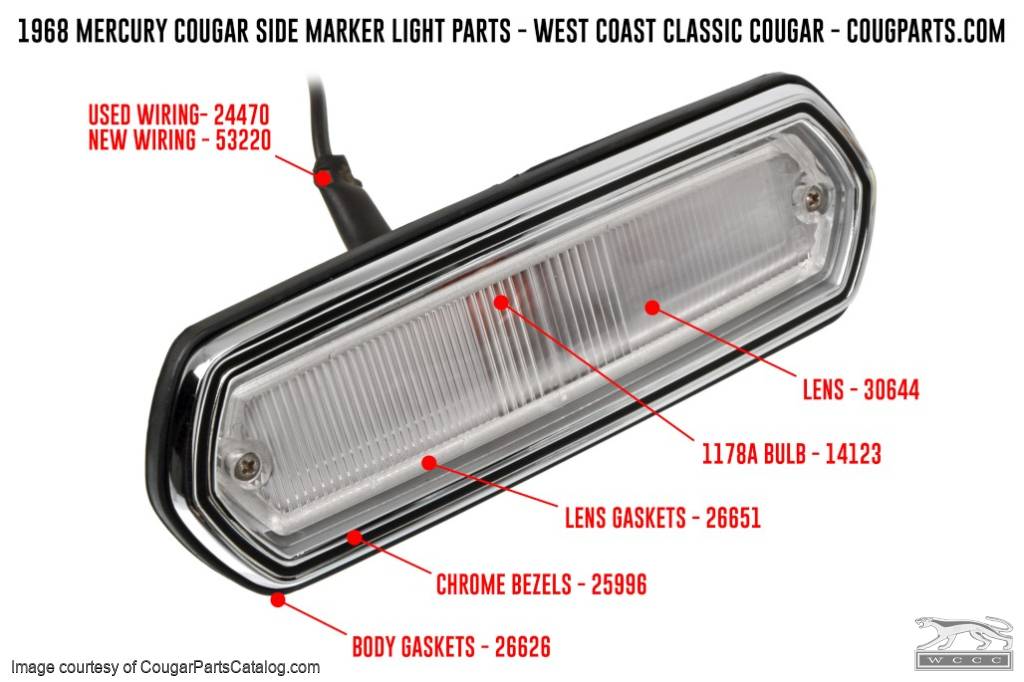 Side Marker Light - Harness - Pair - Repro ~ 1968 Mercury Cougar - 53220