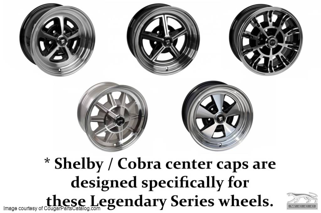 Center Cap - Legendary Wheels - BLACK - Shelby / Cobra - Repro ~ 1967 - 1973 Mercury Cougar / 1964 - 1973 Ford Mustang - 31694