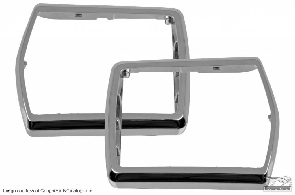 Seat Belt - Deluxe Buckle Bezels - PAIR - Repro ~ 1968 - 1972 Mercury Cougar / 1968 - 1972 Ford Mustang / Torino - 32360