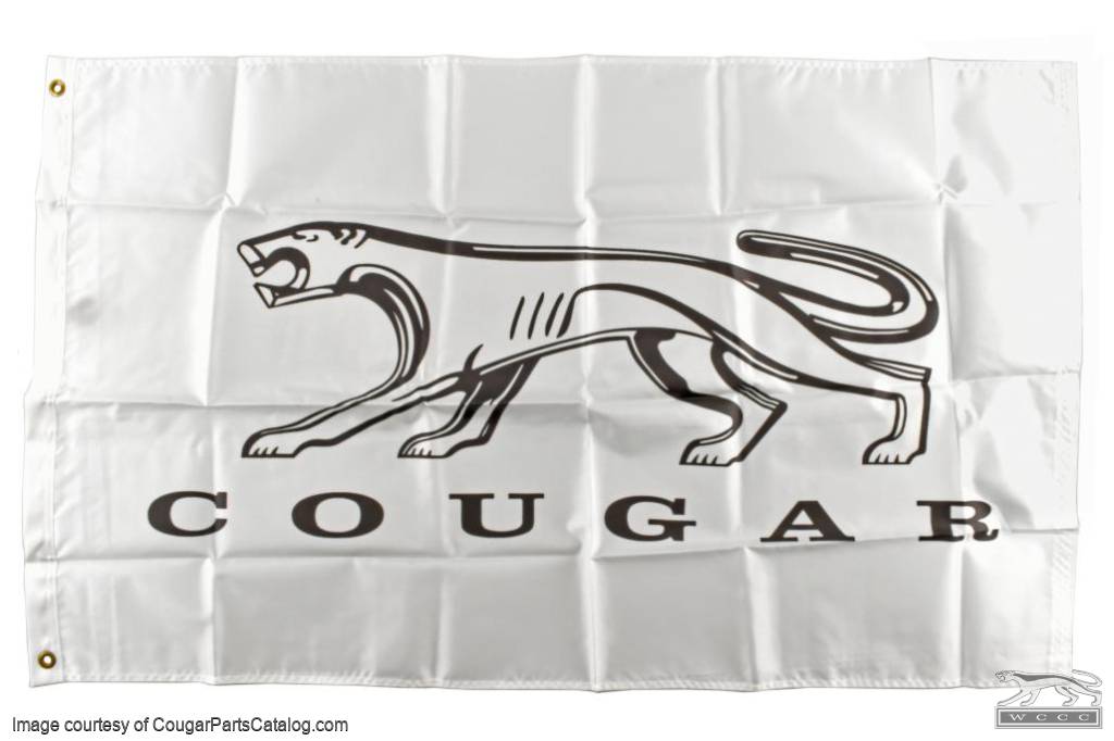 Walking Cat Nylon Banner / Flag - White - NOS ~ 1967 - 1973 Mercury Cougar  - 33027