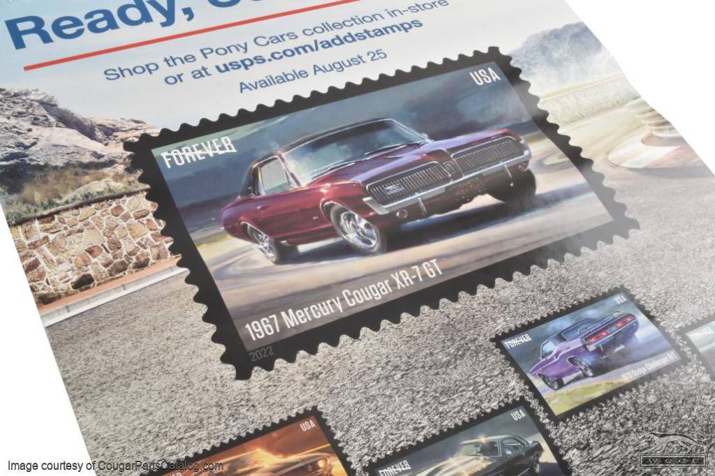 USPS Pony Cars Promotional Poster - 24" x 18" - Used ~ 1967 Mercury Cougar - 33487