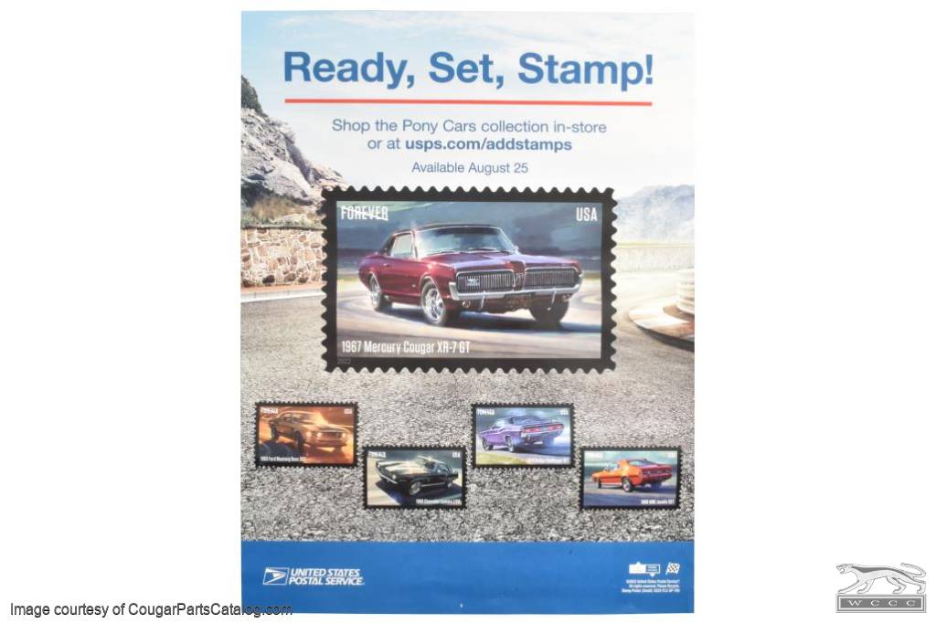 USPS Pony Cars Promotional Poster - 24" x 18" - Used ~ 1967 Mercury Cougar - 33487