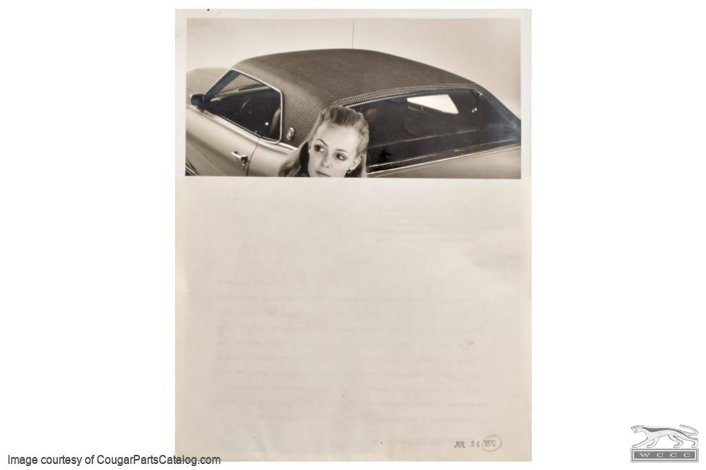 Press Release Information Sheet with Glossy 8x10 Photo - Houndstooth Cougar - Used ~ 1970 Mercury Cougar  - 33493