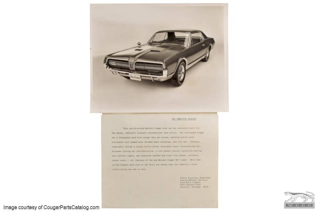 Press Release Information Sheet with Glossy 8x10 Photo - GTE Prototype - Used ~ 1967 Mercury Cougar - 33500