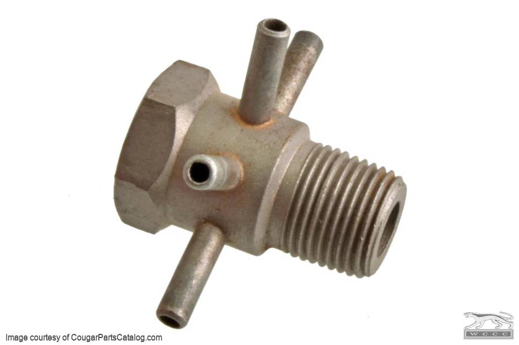 Vacuum Fitting - Round Steel 4 Port - Used ~ 1968 - 1969 Mercury Cougar / 1968 - 1969 Ford Mustang - 39485