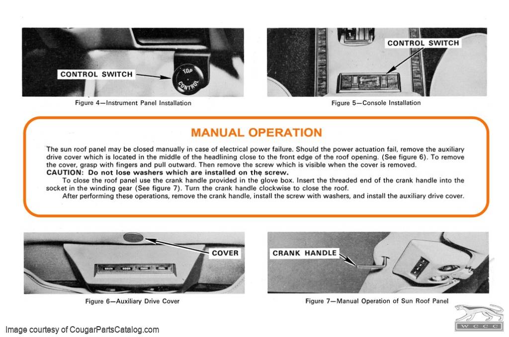 Operating Instructions - Sun Roof Panel - Free Download ~ 1968 Mercury Cougar - 90002
