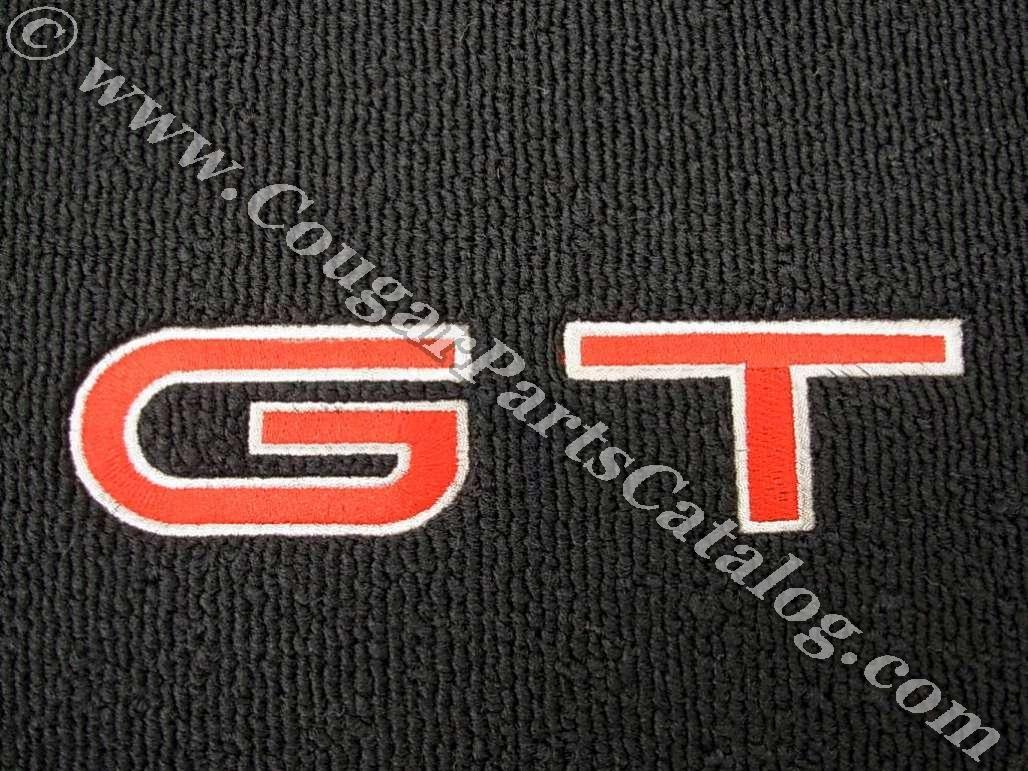 Floor Mats - BLACK Carpet - RED GT Letters w/ SILVER Outline - NEW ~ 1967 - 1973 Mercury Cougar / 1967 - 1973 Ford Mustang - 14924