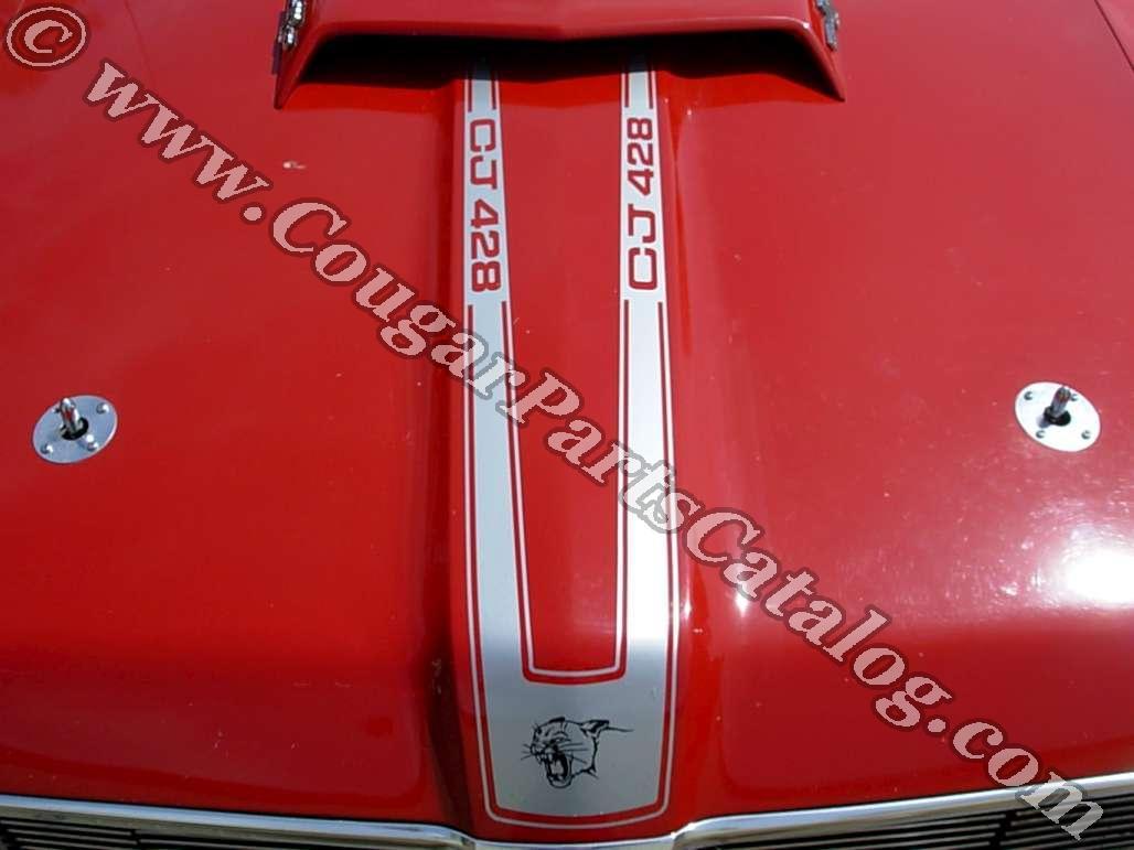 Stripe Kit - Hood - w/ Hood Scoop - 428 CJ - SILVER - BLACK Cougar Head - Repro ~ 1969 Mercury Cougar - 14738