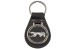 Key Fob - Walking Cat - Leather / Metal - New ~ 1967 - 1973 Mercury Cougar  14-6001,/,1967,1967 cougar,1968,1968 cougar,1969,1969 cougar,1970,1970 cougar,1971,1971 cougar,1972,1972 cougar,1973,1973 cougar,C7W,C8W,C9W,D0W,D1W,D2W,D3W,black,cat,chain,chrome,circle,circular,cougar,embossed,fob,hook,key,leather,mercury,mercury cougar,metal,new,nickel,platedemboss,platye,raised,steel,walking