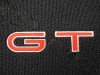 Floor Mats - COUPE ONLY - BLACK Carpet - RED GT Letters w/ SILVER Outline - NEW ~ 1971 - 1973 Mercury Cougar / Ford Mustang 1971,1971 cougar,1972,1972 cougar,1973,1973 cougar,black,cougar,coupe,d1w,d2w,d3w,floor,ford,mats,mercury,mercury cougar,mustang,new,outline,red,silver,15277