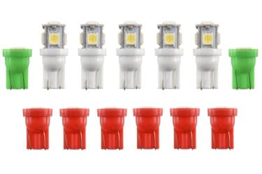 LED Bulbs - Dash Lights - Set of 13 - Repro ~ 1969 - 1970 Mercury Cougar  1969,1969 cougar,1970,1970 cougar,bright,c9w,cluster,color,cougar,d0w,dash,factory,gauge,led,light,mercury,mercury cougar,new,interior,bulb,repro,kit,package,bulb,plasma,diode,indicator,arrow,green,red,clear,white,upgrade,cluster,clock,xr7,standard,base,youtube,video,lite,light,emmiting,26924