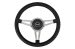 Steering Wheel - 14" Black Leather / Chrome - Repro ~ 1967 Mercury Cougar  30468 1967,1967 cougar,C7W,cougar,mercury,mercury cougar,after,aftermarket,black,chrome,leather,market,new,repro,shiney,shiny,steering,wheel,14,inch,14",30362