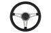 Steering Wheel - 14" Black Leather / Chrome - Repro ~ 1967 Mercury Cougar  1967,1967 cougar,C7W,cougar,mercury,mercury cougar,after,aftermarket,black,chrome,leather,market,new,repro,shiney,shiny,steering,wheel,14,inch,14",30362
