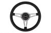 Steering Wheel - 14" Black Leather / Chrome - Repro ~ 1967 Mercury Cougar  1967,1967 cougar,C7W,cougar,mercury,mercury cougar,after,aftermarket,black,chrome,leather,market,new,repro,shiney,shiny,steering,wheel,14,inch,14",30362