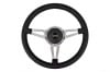 Steering Wheel - 14" Black Leather / Chrome - Repro ~ 1968 - 1973 Mercury Cougar  1968,1968 cougar,1969,1969 cougar,1970,1970 cougar,1971,1971 cougar,1972,1972 cougar,1973,1973 cougar,C8W,C9W,D0W,D1W,D2W,D3W,after,aftermarket,black,chrome,cougar,leather,market,mercury,mercury cougar,new,repro,shiney,shiny,steering,wheel,14,inch,14",30363