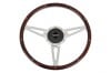 Steering Wheel - 15" Woodgrain - DARK MAHOGANY - Repro ~ 1968 - 1973 Mercury Cougar  1968,1968 cougar,1969,1969 cougar,1970,1970 cougar,1971,1971 cougar,1972,1972 cougar,1973,1973 cougar,C8W,C9W,D0W,D1W,D2W,D3W,cougar,mercury,mercury cougar,after,aftermarket,wood,grain,woodgrain,chrome,market,new,repro,shiney,shiny,steering,wheel,15,inch,15",dark,mahogany,30876