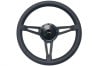 Steering Wheel - 14" Black Leather on Black Steel - Repro ~ 1967 Mercury Cougar 1967,1967 cougar,C7W,cougar,mercury,mercury cougar,after,aftermarket,black,chrome,leather,market,new,repro,shiney,shiny,steering,wheel,14,inch,14",32642,black,on,black,steel,blackout,out