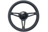 Steering Wheel - 14" Black Leather / Black Steel - Repro ~ 1968 - 1973 Mercury Cougar 1968,1968 cougar,1969,1969 cougar,1970,1970 cougar,1971,1971 cougar,1972,1972 cougar,1973,1973 cougar,C8W,C9W,D0W,D1W,D2W,D3W,after,aftermarket,black,chrome,cougar,leather,market,mercury,mercury cougar,new,repro,shiney,shiny,steering,wheel,14,inch,14",black,on,steel,blackout,out,32643