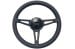 Steering Wheel - 14" Black Leather / Black Steel - Repro ~ 1968 - 1973 Mercury Cougar  1968,1968 cougar,1969,1969 cougar,1970,1970 cougar,1971,1971 cougar,1972,1972 cougar,1973,1973 cougar,C8W,C9W,D0W,D1W,D2W,D3W,after,aftermarket,black,chrome,cougar,leather,market,mercury,mercury cougar,new,repro,shiney,shiny,steering,wheel,14,inch,14",black,on,steel,blackout,out,32643