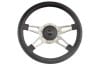 Steering Wheel - 14" Black Leather / Chrome - 4 Spoke - Repro ~ 1967 Mercury Cougar 1967,1967 cougar,C7W,cougar,mercury,mercury cougar,after,aftermarket,black,chrome,leather,market,new,repro,shiney,shiny,steering,wheel,14,inch,14",32648,4,spoke,four,four spoke,4 spoke,repro,reproduction