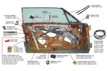 Exploded View Door Diagram - Free Download ~ 1967 - 1968 Mercury Cougar  33849,/,1967,1967 cougar,1968,1968 cougar,C7W,C8W,cougar,diagram,download,free,mercury,mercury cougar,schematic,std,xr7,door,exploded,view,internal,inside,insides,internals,parts,explode,view