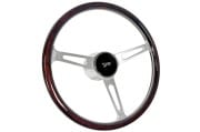 Steering Wheel - 15" Dark Mahogany / Chrome - Repro ~ 1969 - 1973 Mercury Cougar / 1968 - 1973 Ford Mustang  1968,1968 cougar,1968 mustang,1969,1969 cougar,1969 mustang,1970,1970 cougar,1970 mustang,1971,1971 cougar,1971 mustang,1972,1972 cougar,1972 mustang,1973,1973 cougar,1973 mustang,C8W,C8Z,C9W,C9Z,D0W,D0Z,D1W,D1Z,D2W,D2Z,D3W,D3Z,cougar,ford,ford mustang,mercury,mercury cougar,mustang,deluxe,new,repro,reproduction,steering,wheel,steering Wheel,15,inch,15",dark,mahogany,34241