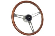 Steering Wheel - 15" Woodgrain / Chrome - Repro ~ 1968 - 1973 Mercury Cougar / 1968 - 1973 Ford Mustang  1968,1968 cougar,1968 mustang,1969,1969 cougar,1969 mustang,1970,1970 cougar,1970 mustang,1971,1971 cougar,1971 mustang,1972,1972 cougar,1972 mustang,1973,1973 cougar,1973 mustang,C8W,C8Z,C9W,C9Z,D0W,D0Z,D1W,D1Z,D2W,D2Z,D3W,D3Z,cougar,ford,ford mustang,mercury,mercury cougar,mustang,deluxe,new,repro,reproduction,steering,wheel,steering Wheel,15,inch,15",wood,grain,woodgrain,34242