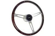 Steering Wheel - 15" Dark Mahogany / Chrome - DELUXE - Repro ~ 1968 - 1973 Mercury Cougar / 1968 - 1973 Ford Mustang  1968,1968 cougar,1968 mustang,1969,1969 cougar,1969 mustang,1970,1970 cougar,1970 mustang,1971,1971 cougar,1971 mustang,1972,1972 cougar,1972 mustang,1973,1973 cougar,1973 mustang,C8W,C8Z,C9W,C9Z,D0W,D0Z,D1W,D1Z,D2W,D2Z,D3W,D3Z,cougar,ford,ford mustang,mercury,mercury cougar,mustang,deluxe,new,repro,reproduction,steering,wheel,steering Wheel,15,inch,15",wood,grain,woodgrain,34243,deluxe