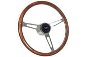 Steering Wheel - 15" Woodgrain / Chrome - DELUXE - Repro ~ 1968 - 1973 Mercury Cougar / 1968 - 1973 Ford Mustang  1968,1968 cougar,1968 mustang,1969,1969 cougar,1969 mustang,1970,1970 cougar,1970 mustang,1971,1971 cougar,1971 mustang,1972,1972 cougar,1972 mustang,1973,1973 cougar,1973 mustang,C8W,C8Z,C9W,C9Z,D0W,D0Z,D1W,D1Z,D2W,D2Z,D3W,D3Z,cougar,ford,ford mustang,mercury,mercury cougar,mustang,deluxe,new,repro,reproduction,steering,wheel,steering Wheel,15,inch,15",wood,grain,woodgrain,34244,chrome,deluxe