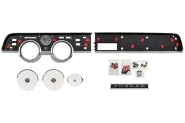 Standard Instrument Cluster / Dash Bezel Set - w/ Lenses and Dash Emblem - Repro ~ 1967 - 1968 Mercury Cougar   34263,/,1967,1967 cougar,1968,1968 cougar,C7W,C8W,dash bezel,bezel,bezels,chrome,cluster,cougar,dash,instrument,mercury,mercury cougar,new,pair,plastic,repro,reproduction,set,sdt,standard,std,gauge,gage,lens,lenses,emblem